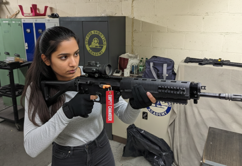 Precision shooting session focusing on firearm safety and handling
